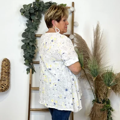 Z332- Tunique coton Fleurettes (Gt) 🇮🇹 - blanc - taille-unique-grande-taille