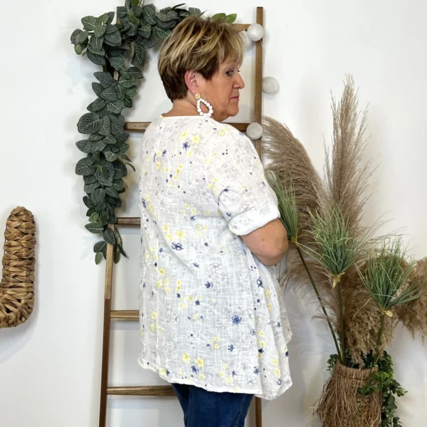 Z332- Tunique coton Fleurettes (Gt) 🇮🇹 - blanc - taille-unique-grande-taille