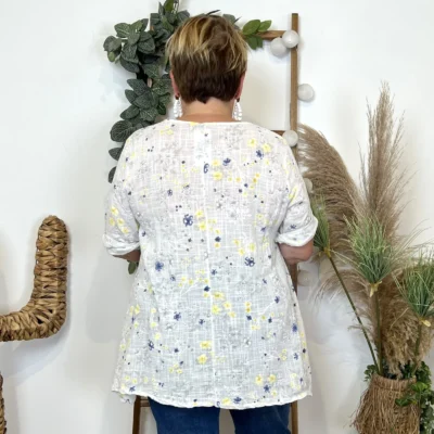 Z332- Tunique coton Fleurettes (Gt) 🇮🇹 - blanc - taille-unique-grande-taille