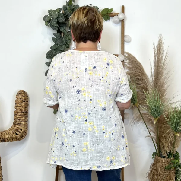 Z332- Tunique coton Fleurettes (Gt) 🇮🇹 - blanc - taille-unique-grande-taille