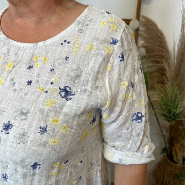 Z332- Tunique coton Fleurettes (Gt) 🇮🇹 - blanc - taille-unique-grande-taille