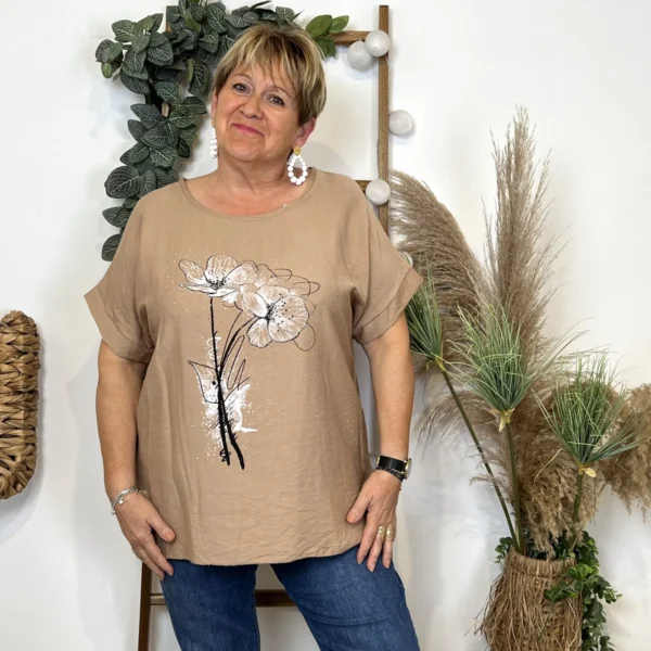 Z352- Tunique bouquet (Tu) 🇮🇹 - taupe - taille-unique-grande-taille