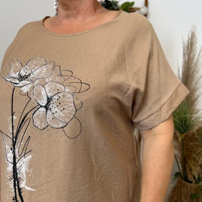 Z352- Tunique bouquet (Tu) 🇮🇹 - taupe - taille-unique-grande-taille