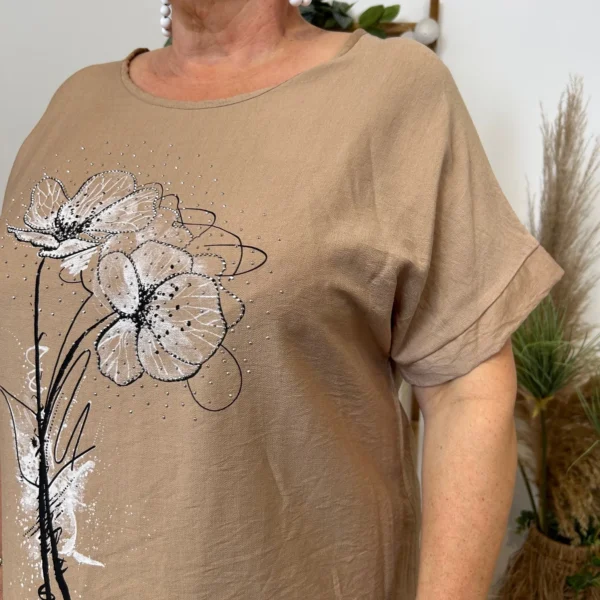 Z352- Tunique bouquet (Tu) 🇮🇹 - taupe - taille-unique-grande-taille