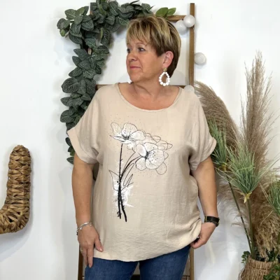 Z352- Tunique bouquet (Tu) 🇮🇹 - beige - taille-unique-grande-taille