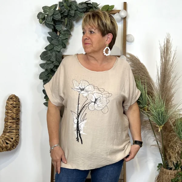 Z352- Tunique bouquet (Tu) 🇮🇹 - beige - taille-unique-grande-taille