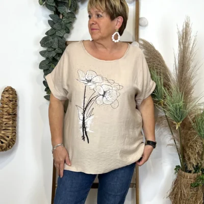 Z352- Tunique bouquet (Tu) 🇮🇹 - beige - taille-unique-grande-taille