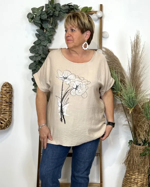 Z352- Tunique bouquet (Tu) 🇮🇹 - beige - taille-unique-grande-taille