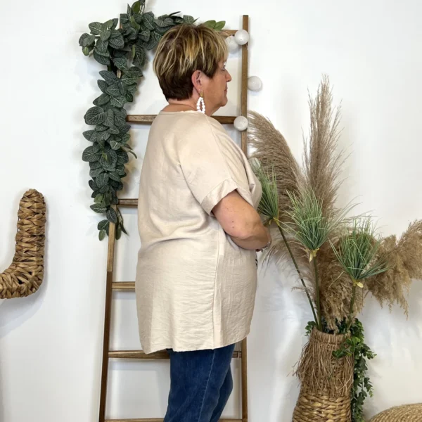 Z352- Tunique bouquet (Tu) 🇮🇹 - beige - taille-unique-grande-taille