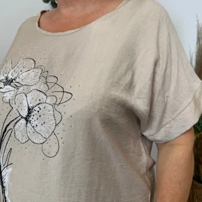 Z352- Tunique bouquet (Tu) 🇮🇹 - beige - taille-unique-grande-taille