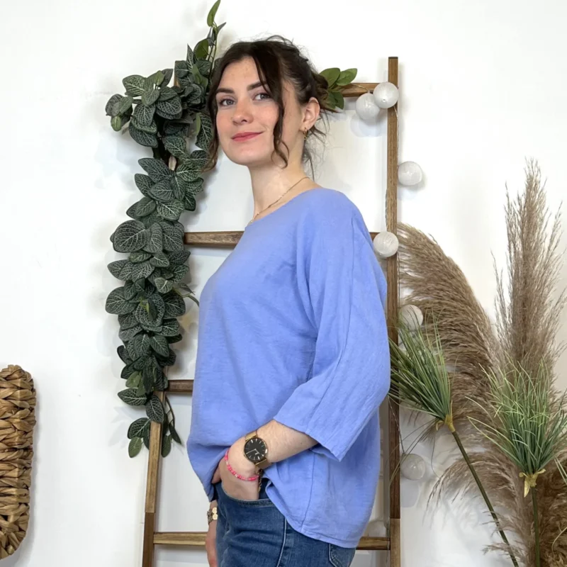 L461- Tunique coton / lin (Tu) 🇮🇹 - bleu-indigo - taille-unique