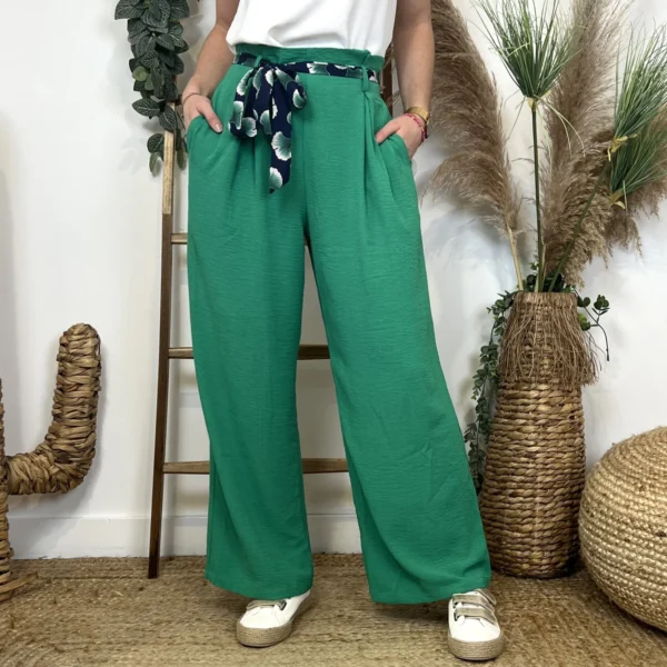 L0823- Pantalon Maëlle uni (T36-T40) - vert-bresil - 38