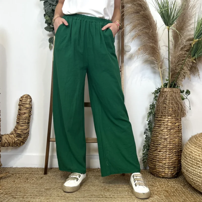 L820- Pantalon Coton uni (T36-T44) 🇮🇹 - vert-bresil - taille-unique