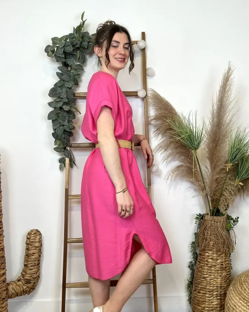 L108- Robe unie + ceinture (Tu) 🇮🇹
