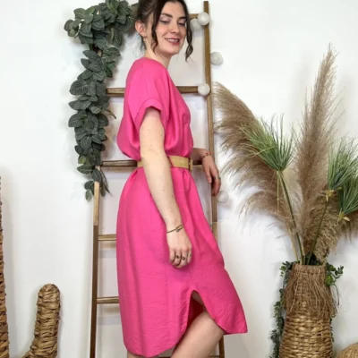 L108- Robe unie + ceinture (Tu) 🇮🇹