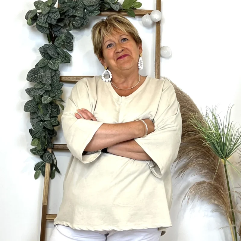L443- T shirt, sweat coton C'Mélodie - beige - taille-unique-grande-taille