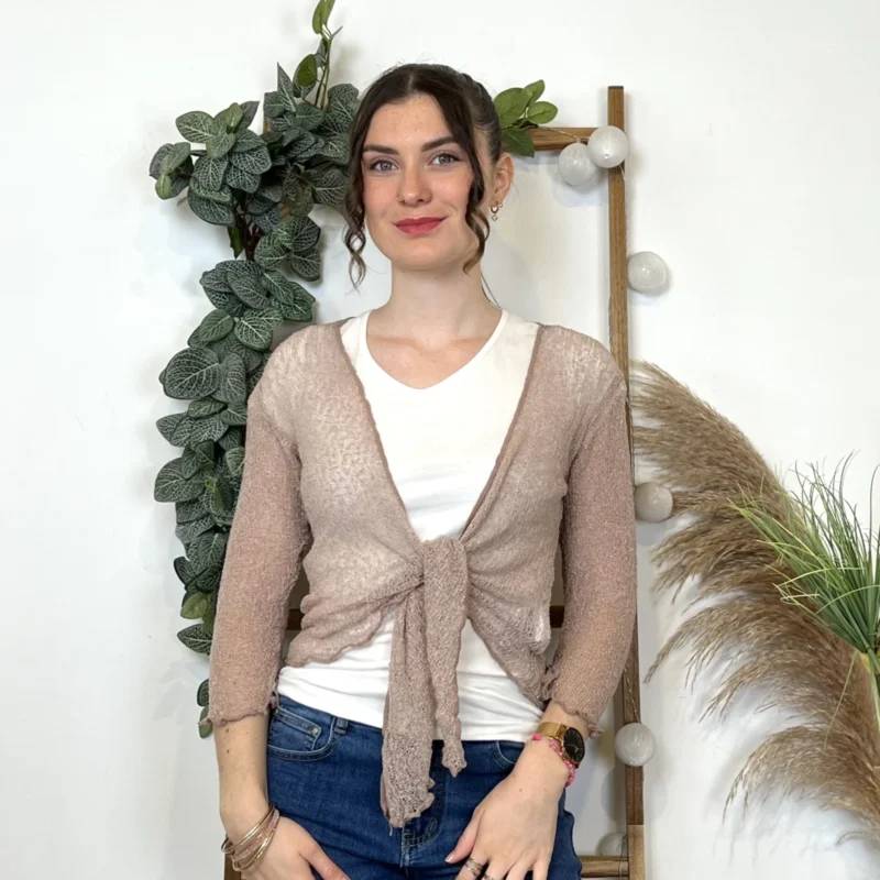 Gilet ajouré à nouer Coline (Tu) - beige - taille-unique