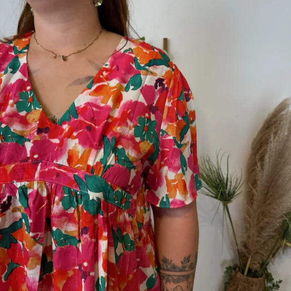 L146- Robe Maëlle fleurie (T40-T48) - fuchsia - 48