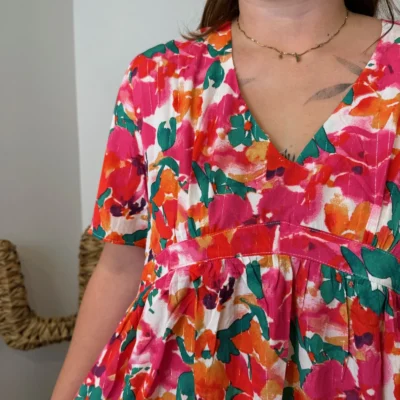 L146- Robe Maëlle fleurie (T40-T48) - fuchsia - 48