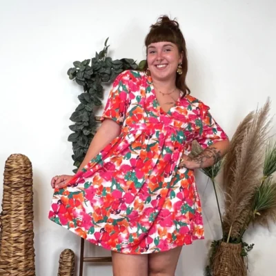 L146- Robe Maëlle fleurie (T40-T48) - fuchsia - 48