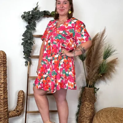 L146- Robe Maëlle fleurie (T40-T48) - fuchsia - 48