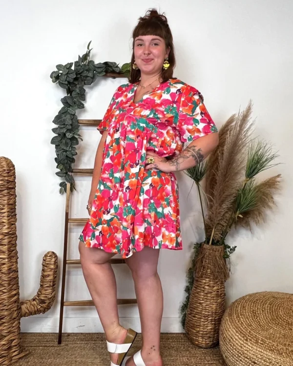 L146- Robe Maëlle fleurie (T40-T48) - fuchsia - 48