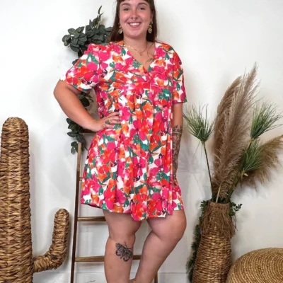 L146- Robe Maëlle fleurie (T40-T48) - fuchsia - 48