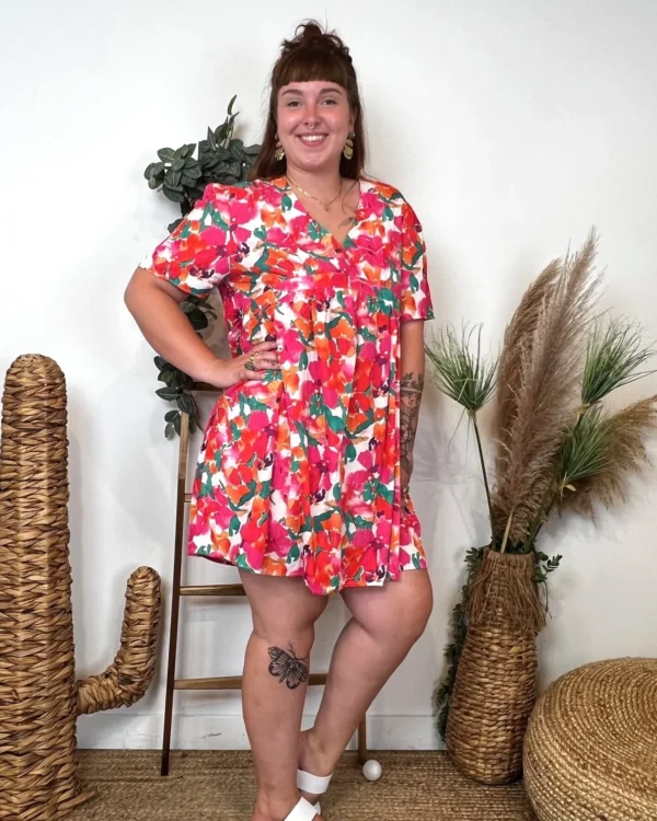 L146- Robe Maëlle fleurie (T40-T48) - fuchsia - 48