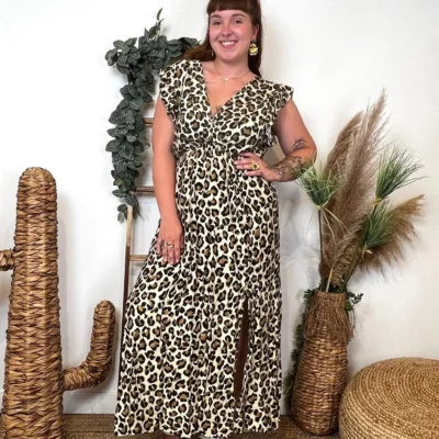 K904- Robe Marbrée "By One" Léopard (T40-T48) - kaki - 48