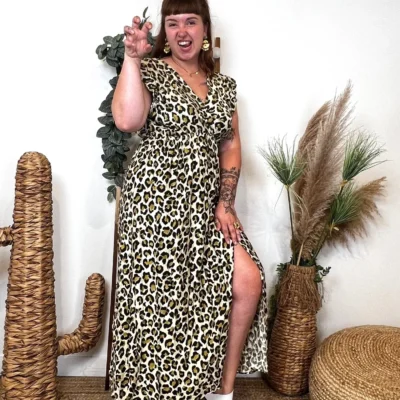 K904- Robe Marbrée "By One" Léopard (T40-T48) - kaki - 48